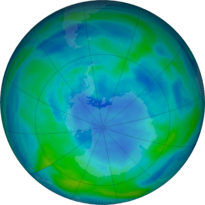 Antarctic ozone map for 23 April 2023